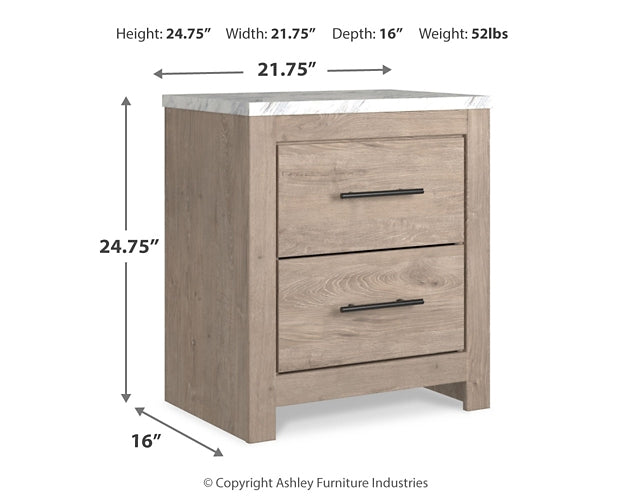 Senniberg Queen Panel Bed with Mirrored Dresser, Chest and Nightstand at Walker Mattress and Furniture Locations in Cedar Park and Belton TX.