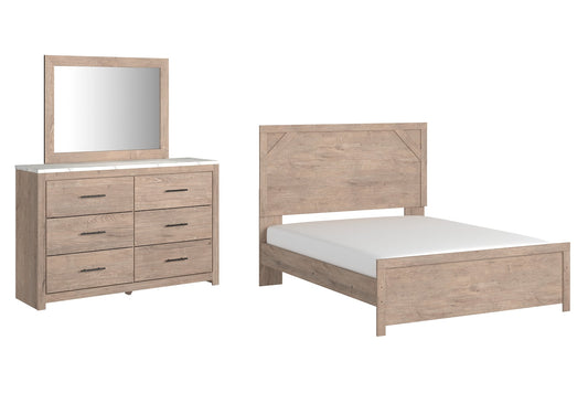 Senniberg Queen Panel Bed with Mirrored Dresser at Walker Mattress and Furniture Locations in Cedar Park and Belton TX.