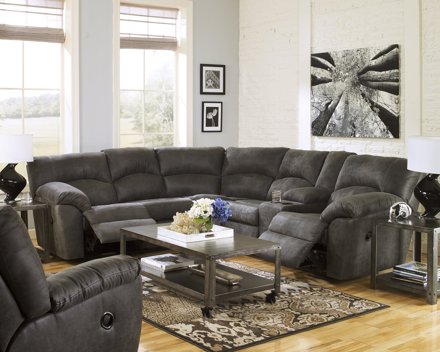 Tambo 2-Piece Sectional with Recliner at Walker Mattress and Furniture Locations in Cedar Park and Belton TX.