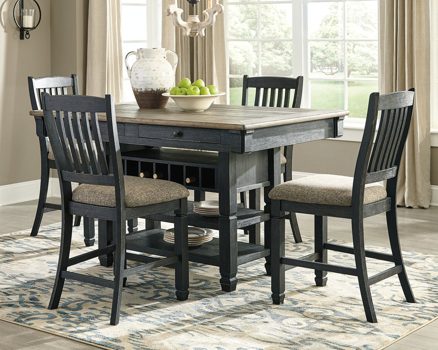 Tyler Creek Counter Height Dining Table and 4 Barstools at Walker Mattress and Furniture Locations in Cedar Park and Belton TX.