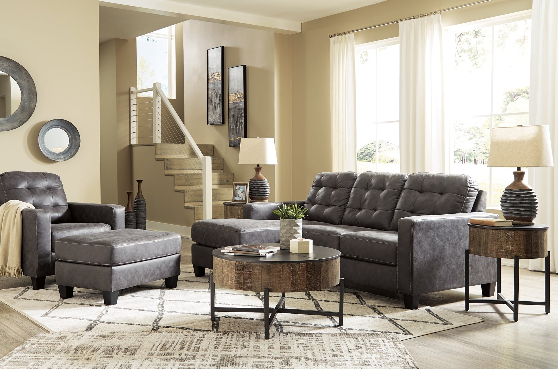 Venaldi Sofa Chaise, Chair, and Ottoman at Walker Mattress and Furniture Locations in Cedar Park and Belton TX.