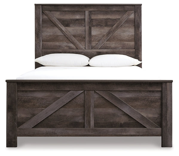 Wynnlow Queen Crossbuck Panel Bed with Mirrored Dresser, Chest and 2 Nightstands at Walker Mattress and Furniture Locations in Cedar Park and Belton TX.