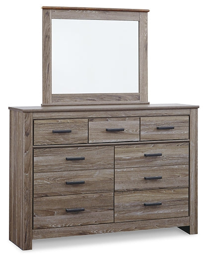 Zelen Full Panel Headboard with Mirrored Dresser, Chest and 2 Nightstands at Walker Mattress and Furniture Locations in Cedar Park and Belton TX.