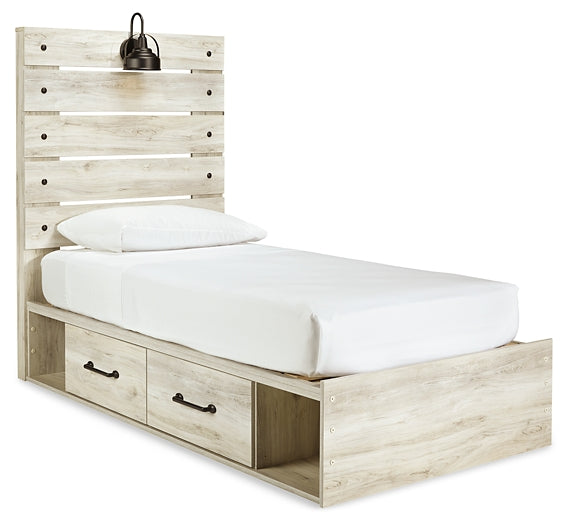 Cambeck  Panel Bed With 2 Storage Drawers With Mirrored Dresser, Chest And Nightstand