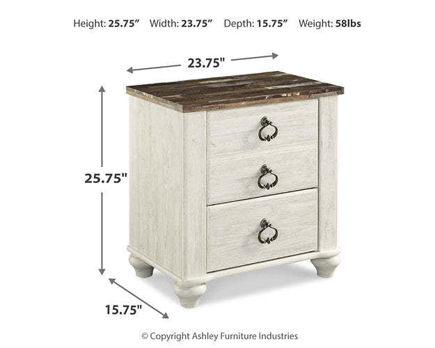 Willowton King Panel Bed with Mirrored Dresser and Nightstand