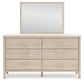 Cadmori Queen Upholstered Panel Bed with Mirrored Dresser, Chest and 2 Nightstands