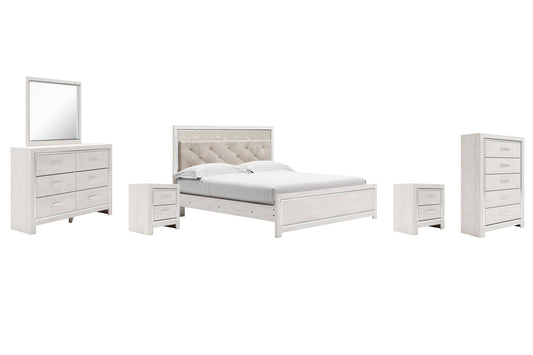 Altyra King Panel Bed with Mirrored Dresser, Chest and 2 Nightstands at Walker Mattress and Furniture