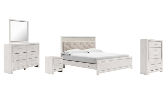 Altyra King Panel Bed with Mirrored Dresser, Chest and Nightstand at Walker Mattress and Furniture