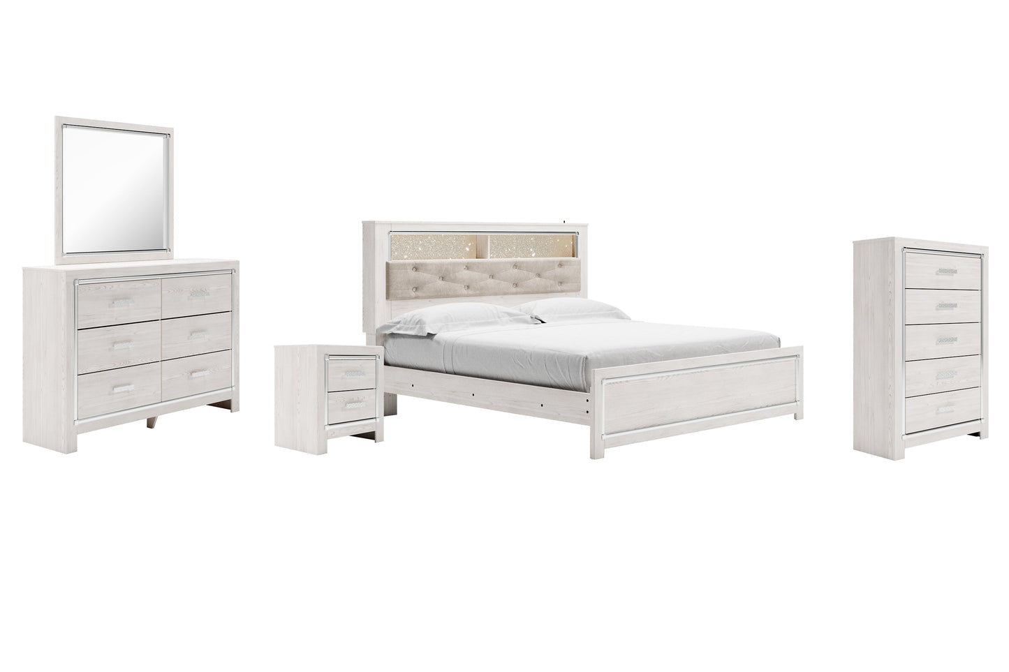 Altyra King Panel Bookcase Bed with Mirrored Dresser, Chest and Nightstand at Walker Mattress and Furniture