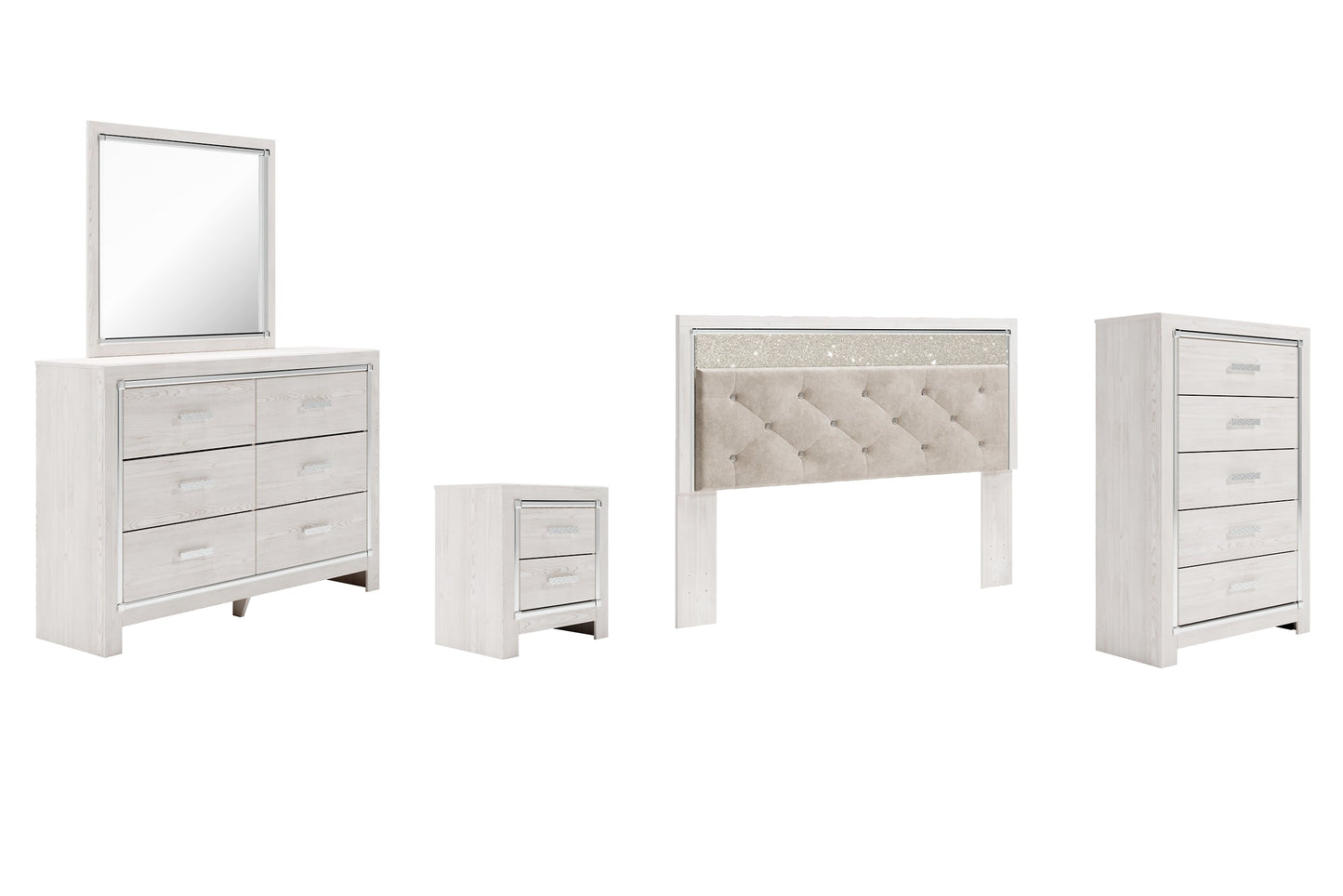 Altyra King Panel Headboard with Mirrored Dresser, Chest and Nightstand at Walker Mattress and Furniture