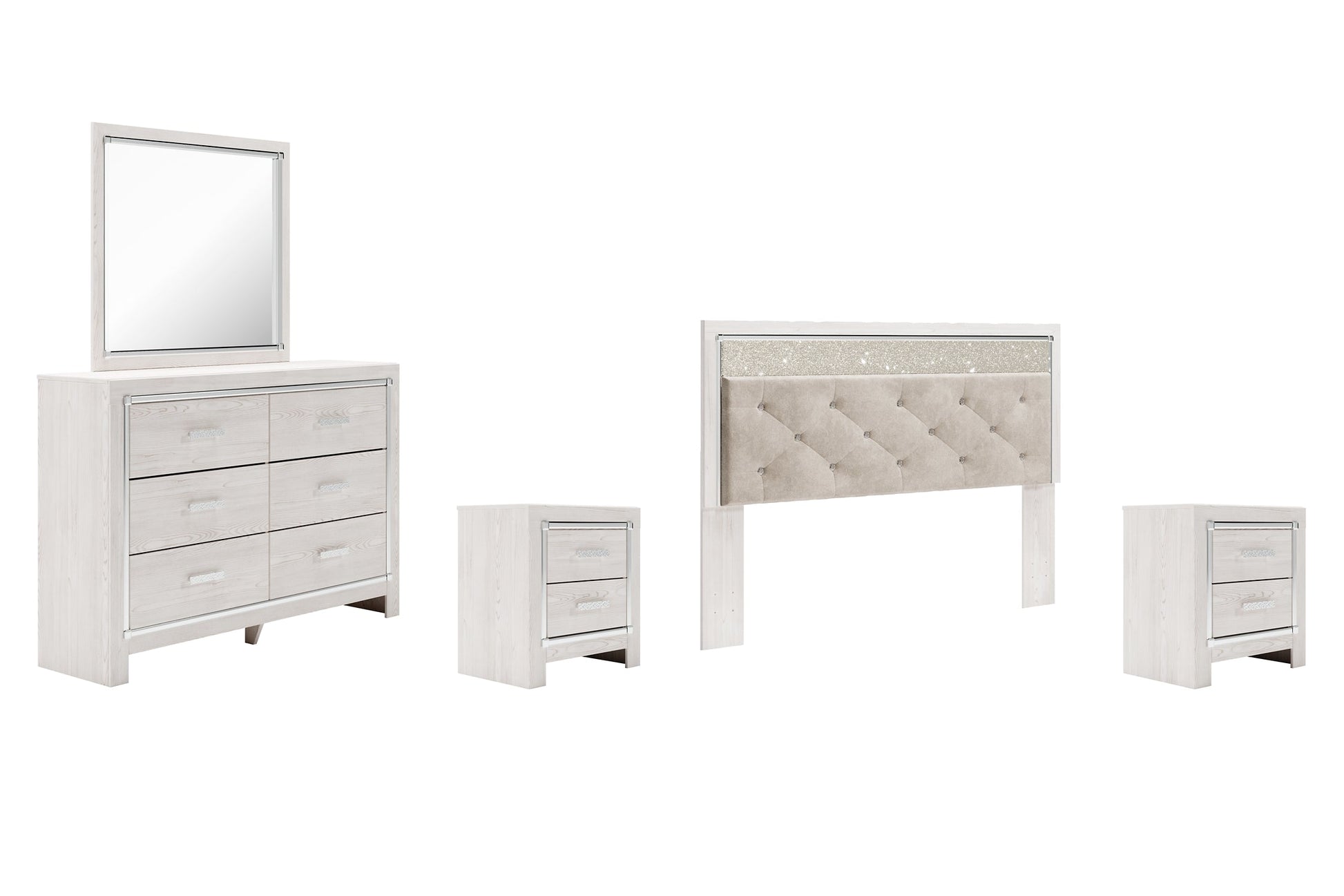 Altyra King Panel Headboard with Mirrored Dresser and 2 Nightstands at Walker Mattress and Furniture