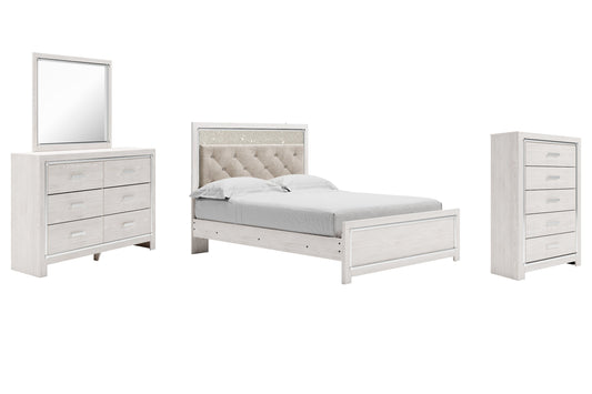 Altyra Queen Panel Bed with Mirrored Dresser and Chest at Walker Mattress and Furniture