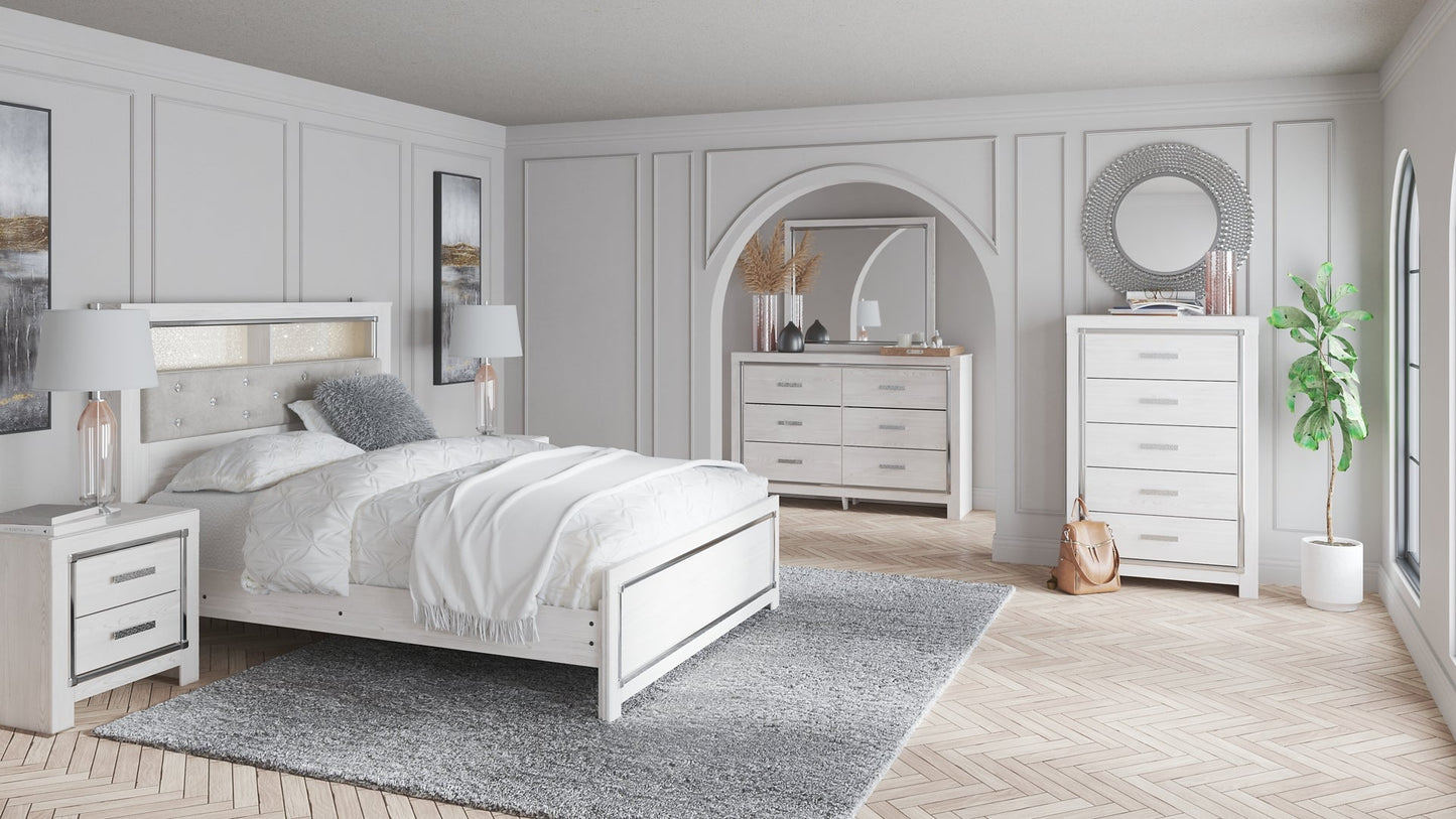 Altyra Queen Panel Bookcase Bed with Mirrored Dresser, Chest and 2 Nightstands at Walker Mattress and Furniture