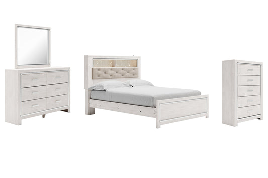 Altyra Queen Panel Bookcase Bed with Mirrored Dresser and Chest at Walker Mattress and Furniture