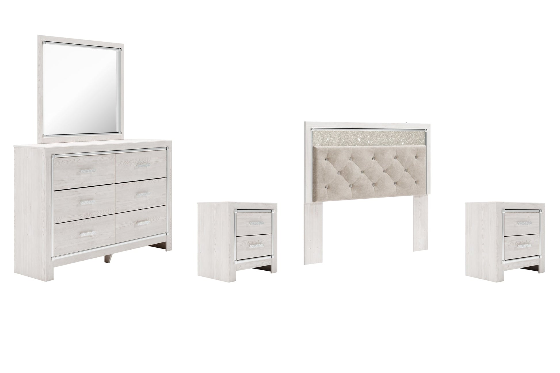 Altyra Queen Panel Headboard with Mirrored Dresser and 2 Nightstands at Walker Mattress and Furniture