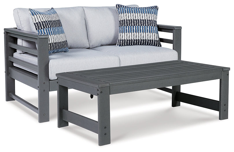 Amora Outdoor Loveseat with Coffee Table at Walker Mattress and Furniture