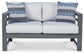 Amora Outdoor Sofa and Loveseat with Coffee Table and 2 End Tables at Walker Mattress and Furniture