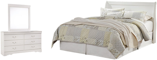 Anarasia Queen Sleigh Headboard with Mirrored Dresser at Walker Mattress and Furniture