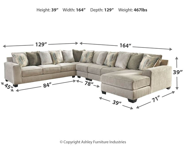 Ardsley 5-Piece Sectional with Ottoman at Walker Mattress and Furniture