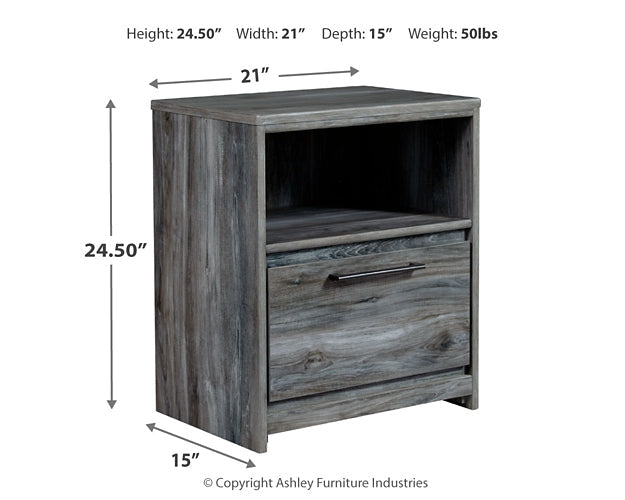 Baystorm King Panel Bed with 2 Storage Drawers with Mirrored Dresser, and Nightstand at Walker Mattress and Furniture