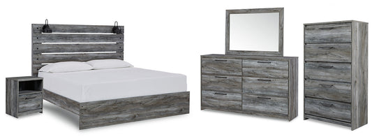 Baystorm King Panel Bed with Mirrored Dresser, Chest and Nightstand at Walker Mattress and Furniture