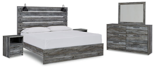 Baystorm King Panel Bed with Mirrored Dresser and 2 Nightstands at Walker Mattress and Furniture