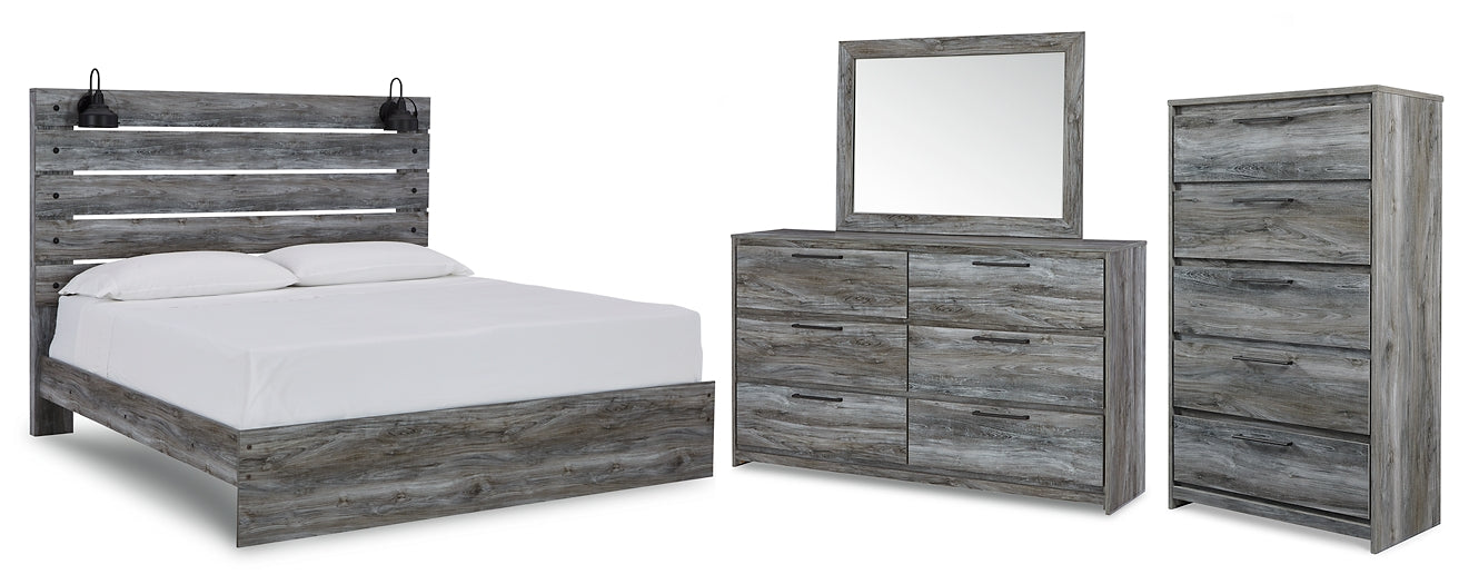 Baystorm King Panel Bed with Mirrored Dresser and Chest at Walker Mattress and Furniture