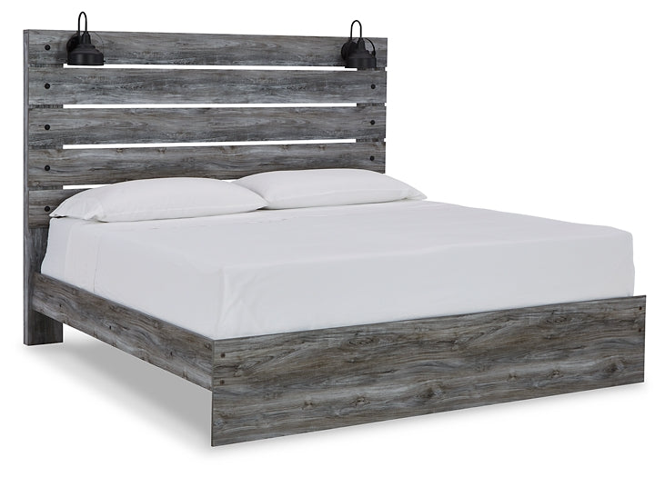 Baystorm King Panel Bed with Mirrored Dresser and Chest at Walker Mattress and Furniture