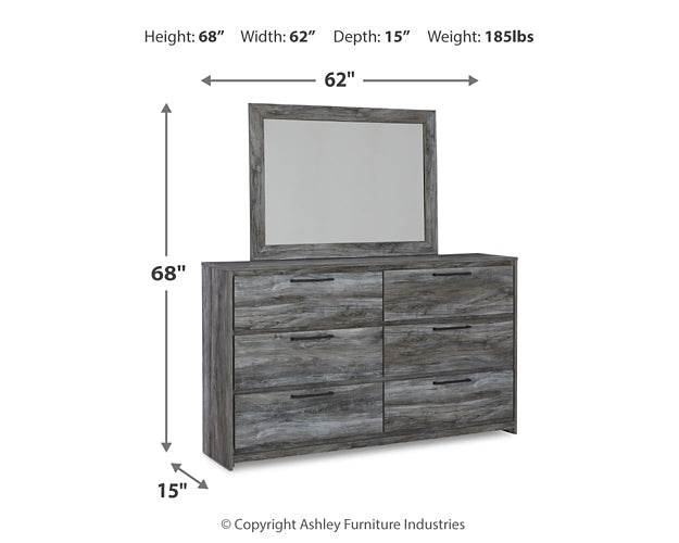 Baystorm King Panel Bed with Mirrored Dresser at Walker Mattress and Furniture