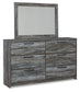 Baystorm Queen Panel Bed with 2 Storage Drawers with Mirrored Dresser and Nightstand at Walker Mattress and Furniture