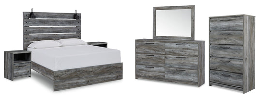 Baystorm Queen Panel Bed with Mirrored Dresser, Chest and 2 Nightstands at Walker Mattress and Furniture