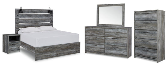 Baystorm Queen Panel Bed with Mirrored Dresser, Chest and Nightstand at Walker Mattress and Furniture