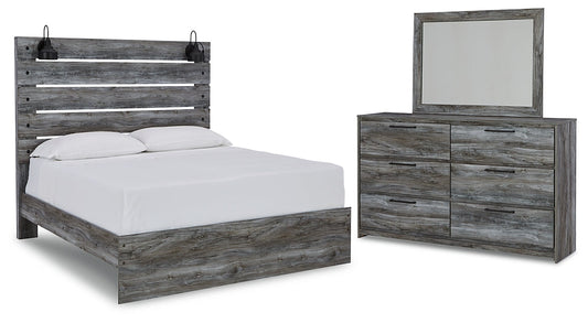 Baystorm Queen Panel Bed with Mirrored Dresser at Walker Mattress and Furniture