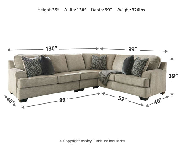 Bovarian 3-Piece Sectional with Ottoman at Walker Mattress and Furniture Locations in Cedar Park and Belton TX.