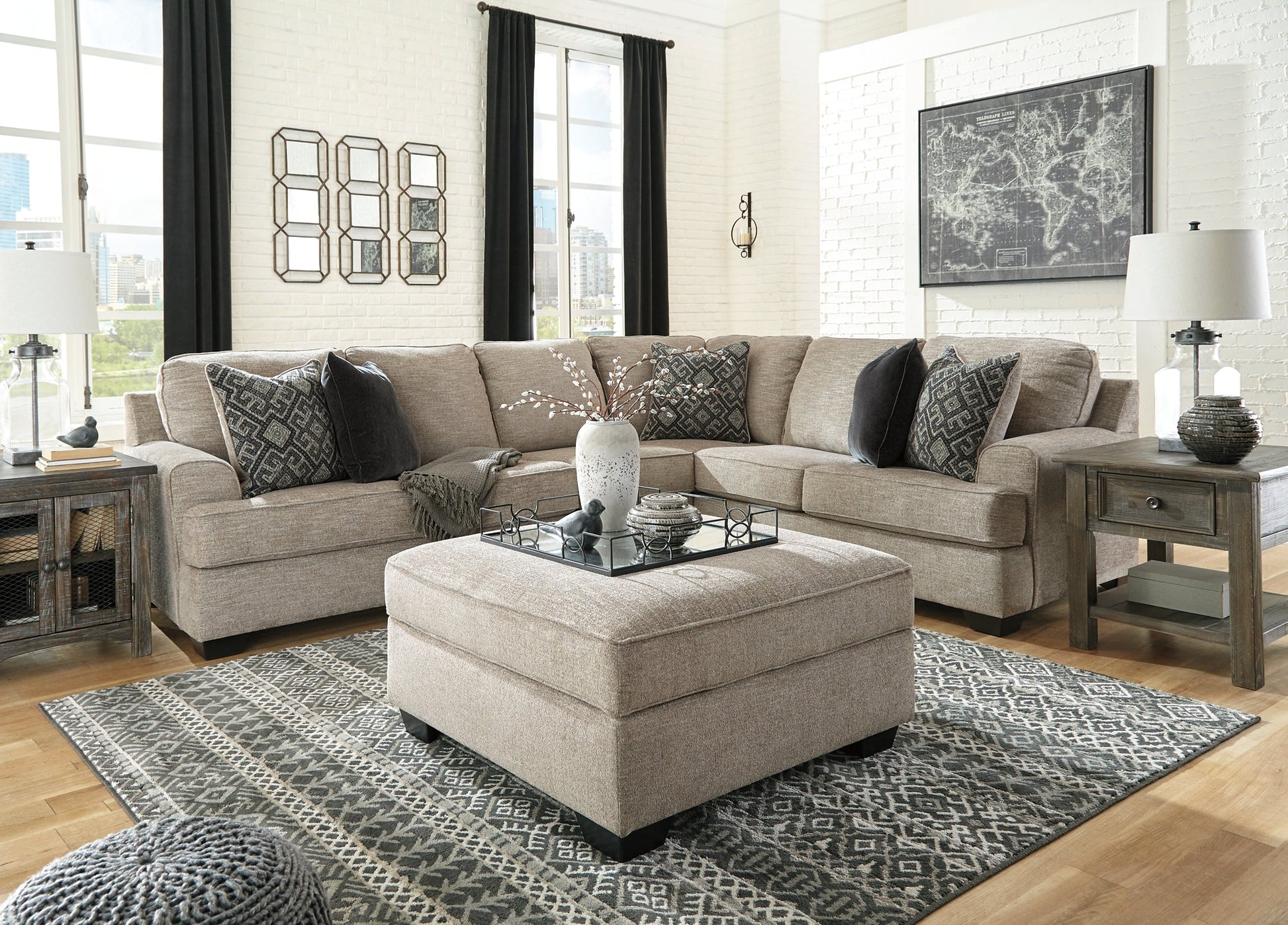 Bovarian 3-Piece Sectional with Ottoman at Walker Mattress and Furniture Locations in Cedar Park and Belton TX.