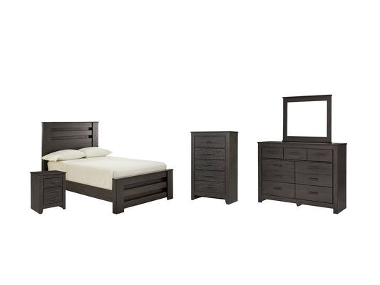 Brinxton Full Panel Bed with Mirrored Dresser, Chest and Nightstand at Walker Mattress and Furniture Locations in Cedar Park and Belton TX.