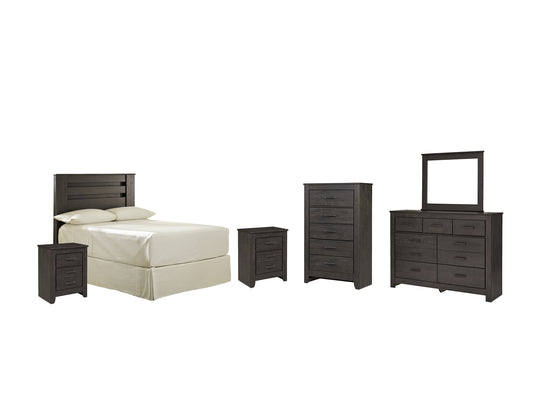 Brinxton Full Panel Headboard with Mirrored Dresser, Chest and 2 Nightstands at Walker Mattress and Furniture Locations in Cedar Park and Belton TX.