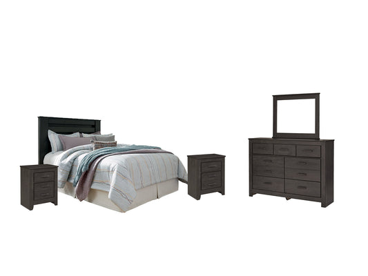 Brinxton King/California King Panel Headboard with Mirrored Dresser and 2 Nightstands at Walker Mattress and Furniture Locations in Cedar Park and Belton TX.