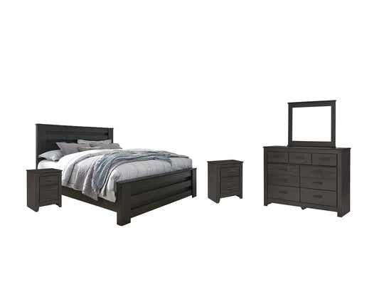 Brinxton King Panel Bed with Mirrored Dresser and 2 Nightstands at Walker Mattress and Furniture Locations in Cedar Park and Belton TX.