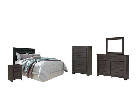 Brinxton Queen/Full Panel Headboard with Mirrored Dresser, Chest and Nightstand at Walker Mattress and Furniture Locations in Cedar Park and Belton TX.