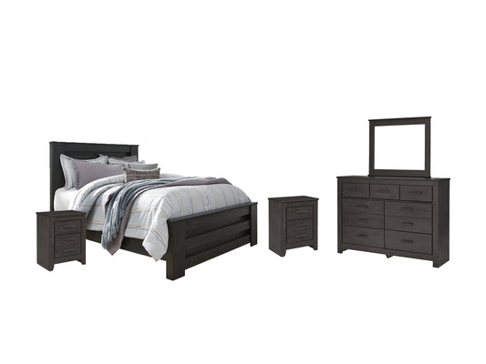 Brinxton Queen Panel Bed with Mirrored Dresser and 2 Nightstands at Walker Mattress and Furniture Locations in Cedar Park and Belton TX.