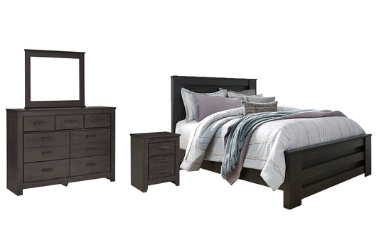 Brinxton Queen Panel Bed with Mirrored Dresser and Nightstand at Walker Mattress and Furniture Locations in Cedar Park and Belton TX.