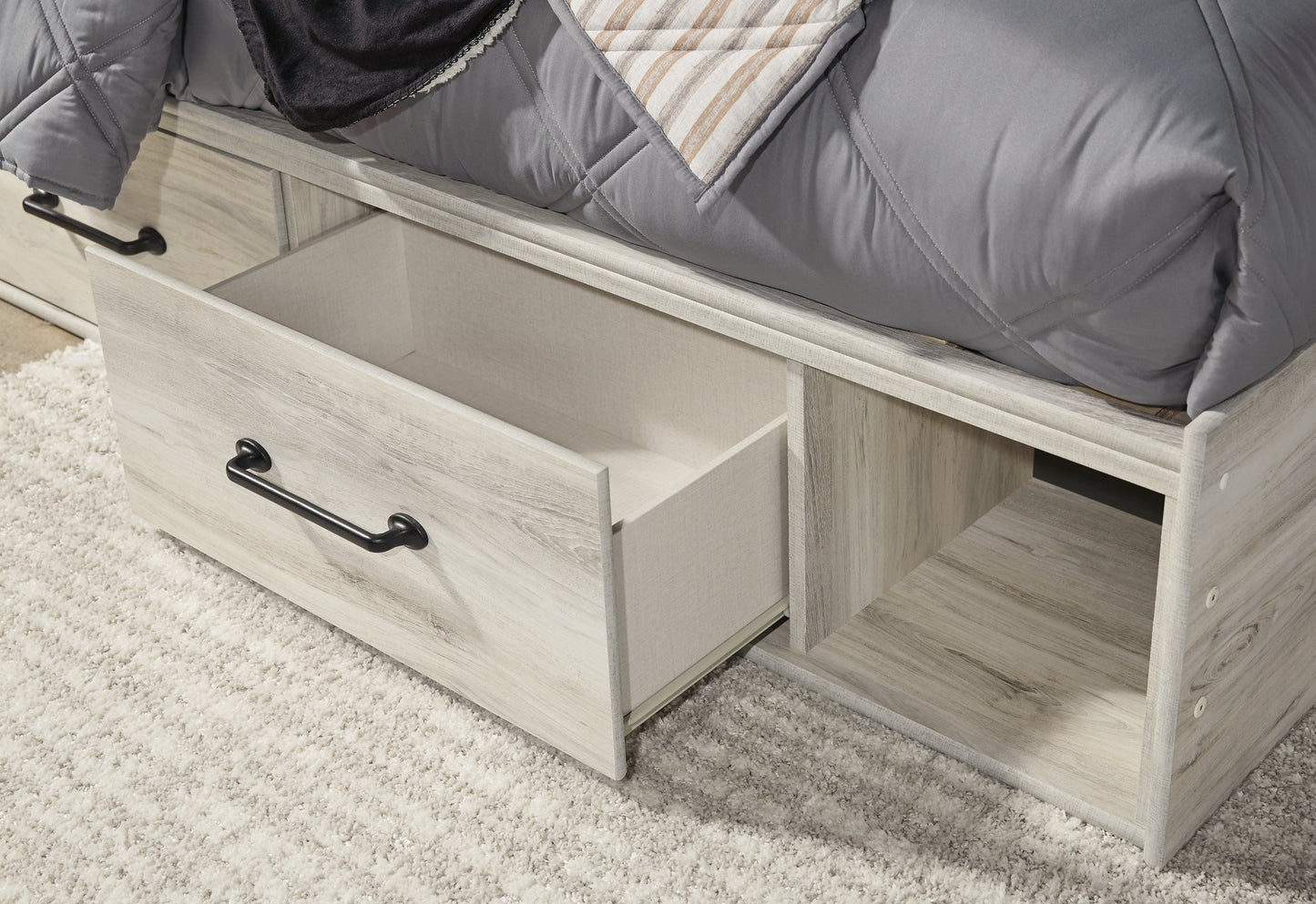 Cambeck Full Panel Bed with 4 Storage Drawers with Mirrored Dresser and Chest at Walker Mattress and Furniture Locations in Cedar Park and Belton TX.