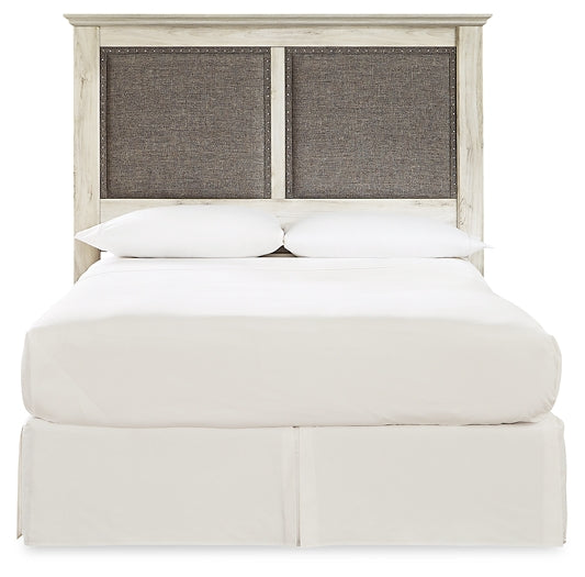 Cambeck King/California King Upholstered Panel Headboard with Mirrored Dresser and 2 Nightstands at Walker Mattress and Furniture Locations in Cedar Park and Belton TX.