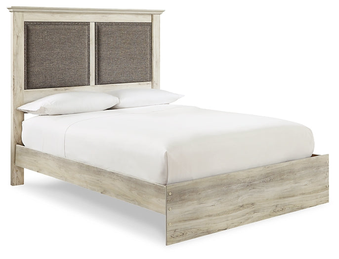 Cambeck King Upholstered Panel Bed with Mirrored Dresser and Chest at Walker Mattress and Furniture Locations in Cedar Park and Belton TX.