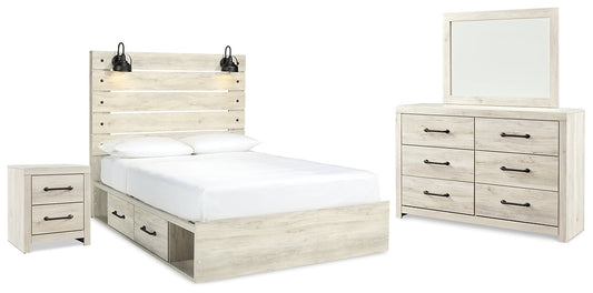 Cambeck Queen Panel Bed with 2 Storage Drawers with Mirrored Dresser and Nightstand at Walker Mattress and Furniture Locations in Cedar Park and Belton TX.