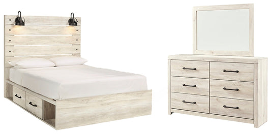 Cambeck Queen Panel Bed with 4 Storage Drawers with Mirrored Dresser at Walker Mattress and Furniture Locations in Cedar Park and Belton TX.