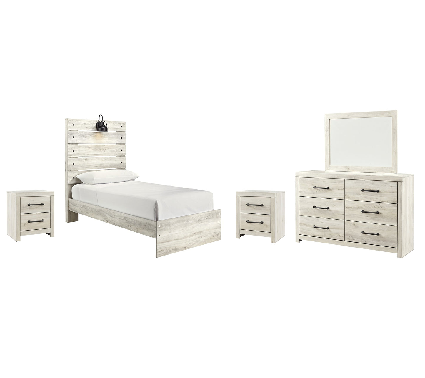 Cambeck Twin Panel Bed with Mirrored Dresser and 2 Nightstands at Walker Mattress and Furniture Locations in Cedar Park and Belton TX.