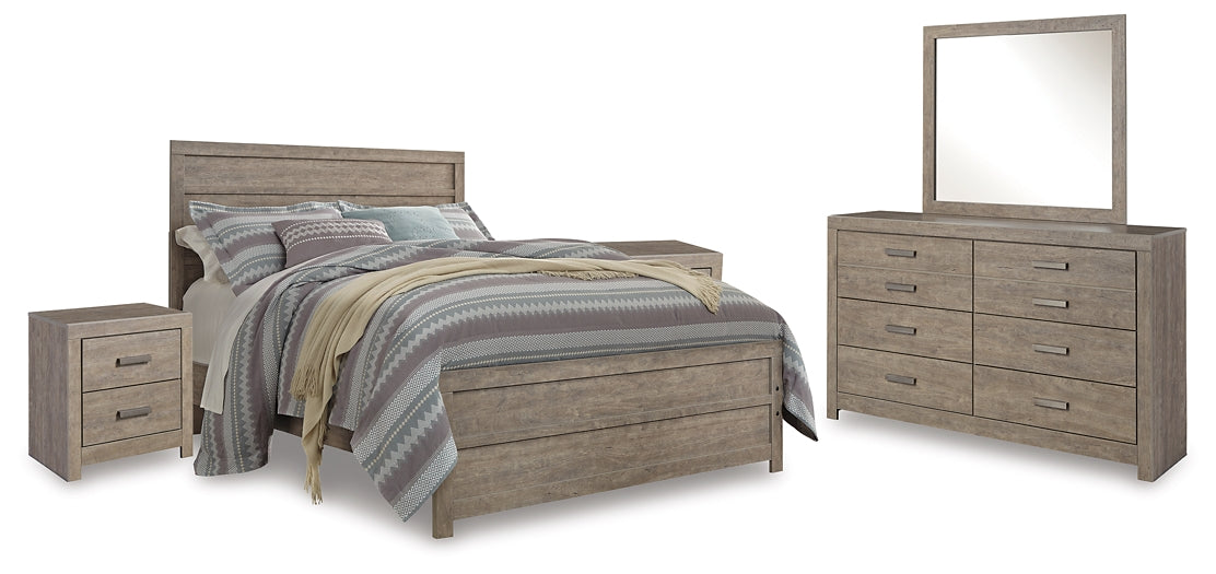 Culverbach Queen Panel Bed with Mirrored Dresser and 2 Nightstands at Walker Mattress and Furniture Locations in Cedar Park and Belton TX.