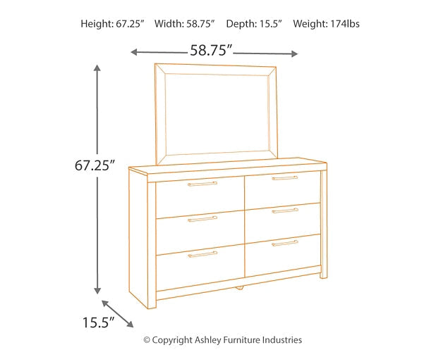 Derekson King Panel Bed with Mirrored Dresser and Nightstand at Walker Mattress and Furniture Locations in Cedar Park and Belton TX.